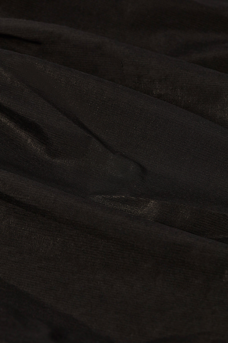 Metallic Ruched Cut-Out Flared Jumpsuit in Black