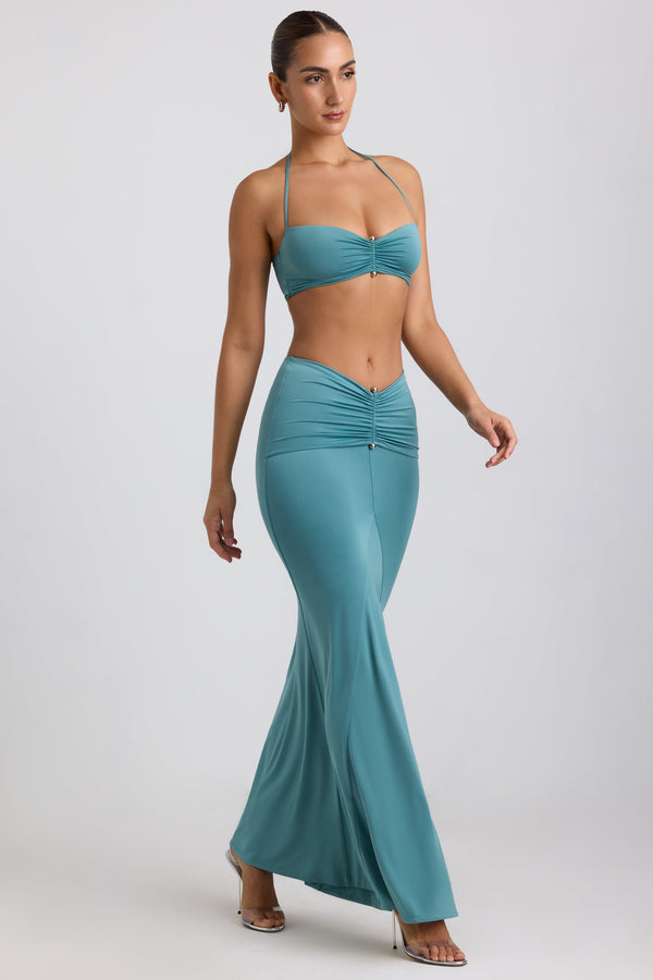 Slinky Jersey Hardware Detail Halterneck Bralette in Sea Green