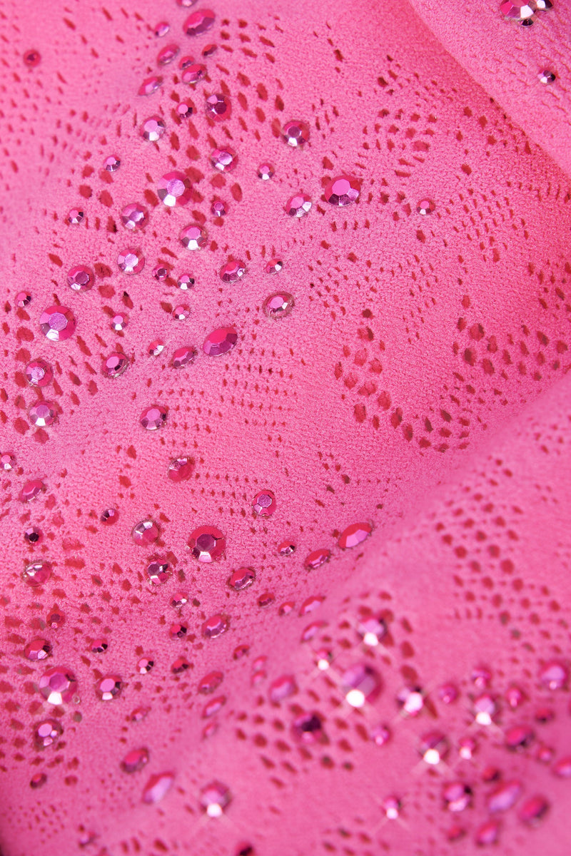 Embellished Lace-Up High-Neck Top in Bubblegum Pink