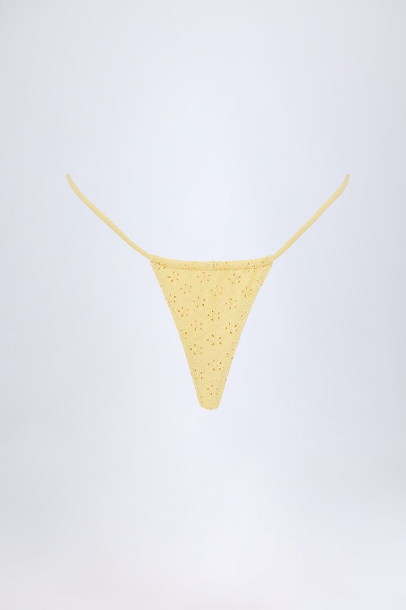 Broderie Anglaise Drawstring Bikini Bottoms in Lemon Yellow