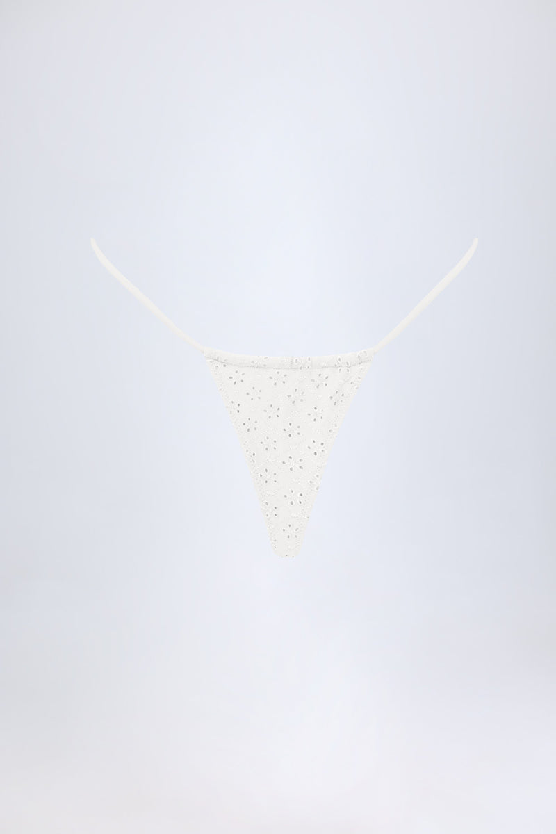 Broderie Anglaise Drawstring Bikini Bottoms in White