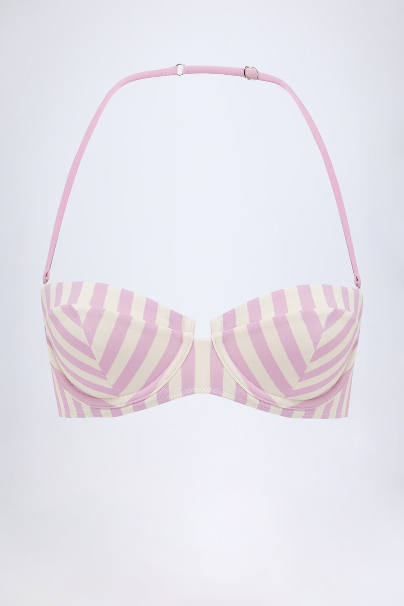 Underwired Halterneck Balconette Bikini Top in Mauve Stripe