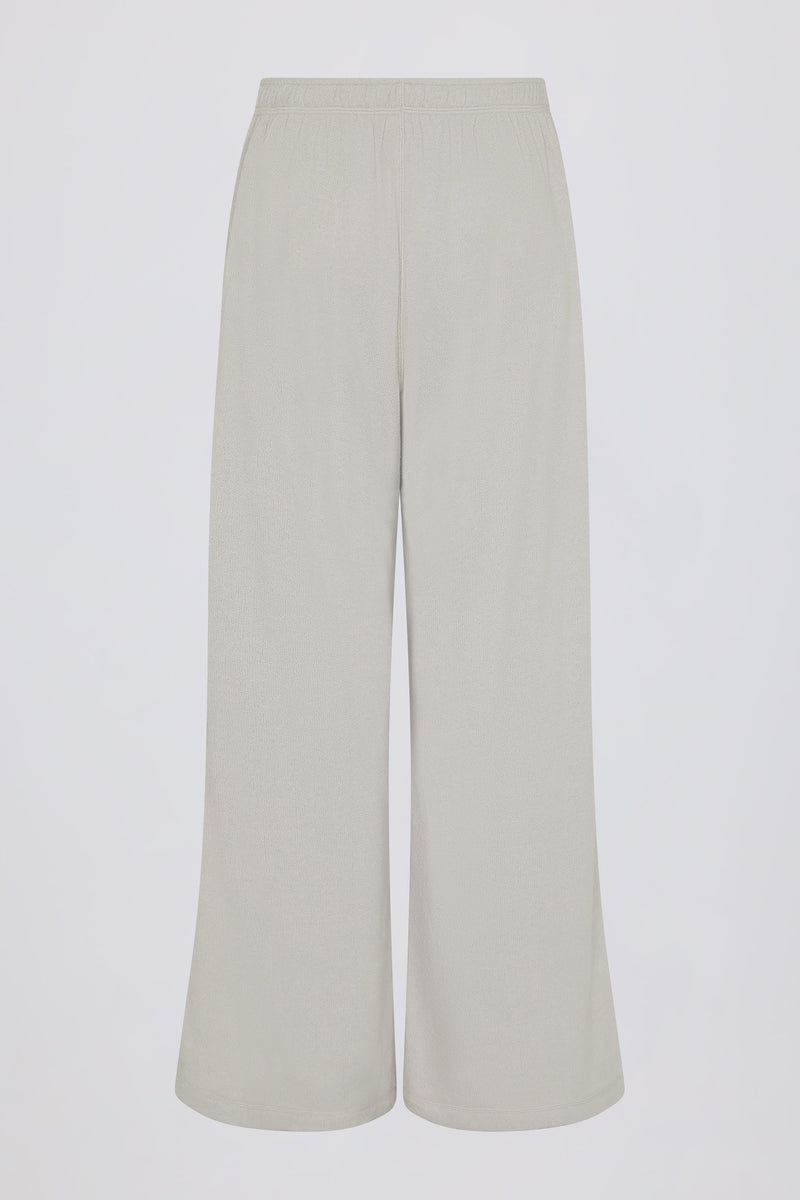 Button-Detail Low-Rise Wide-Leg Joggers in Light Grey