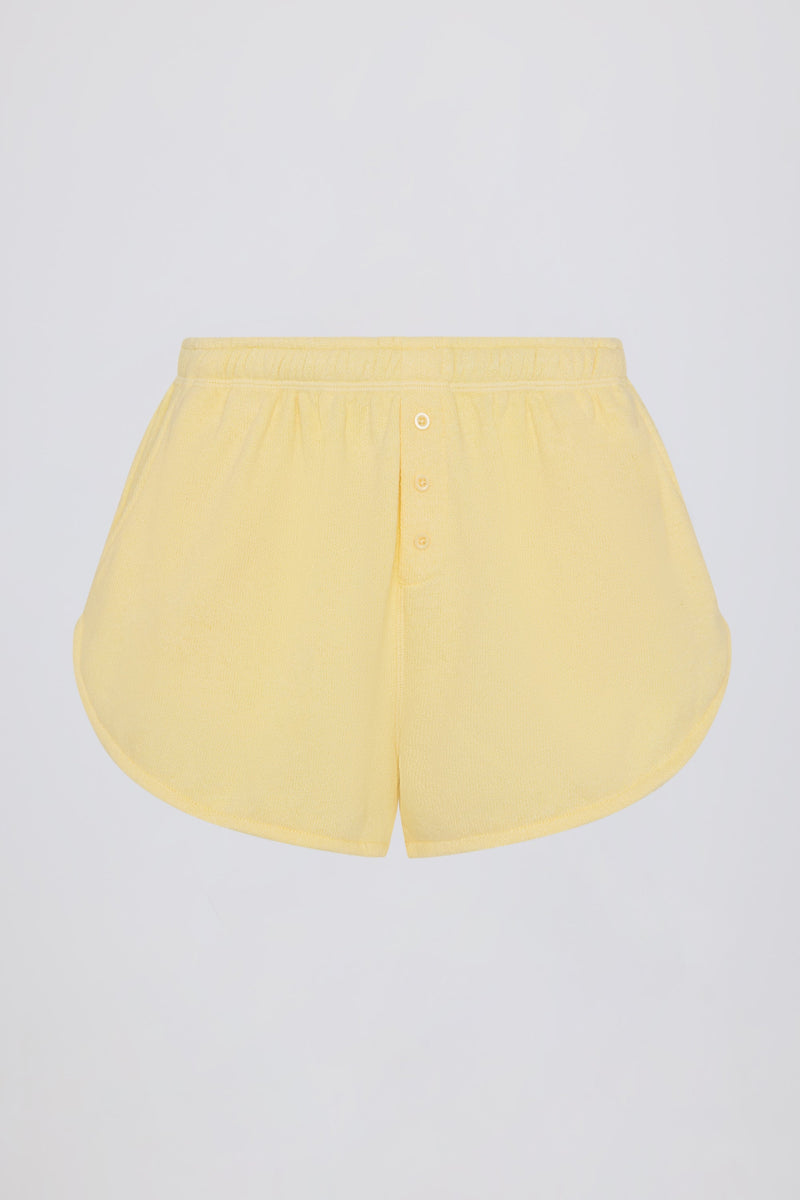 Button-Detail Mid-Rise Shorts in Lemon