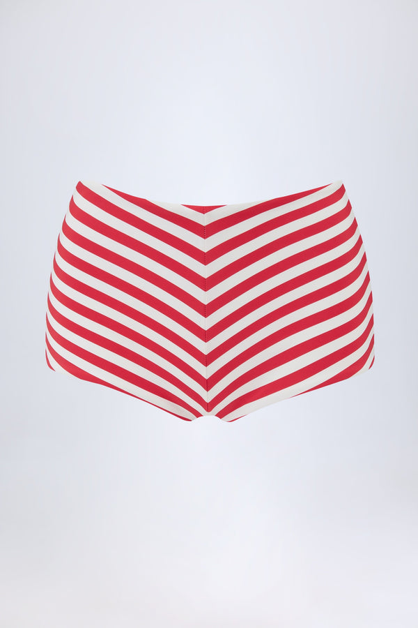 Mid-Rise Hotpants in Cherry Red Stripe