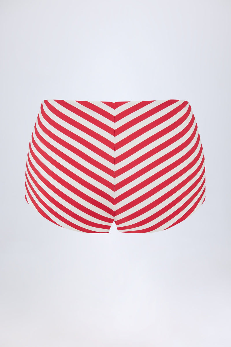 Mid-Rise Hotpants in Cherry Red Stripe