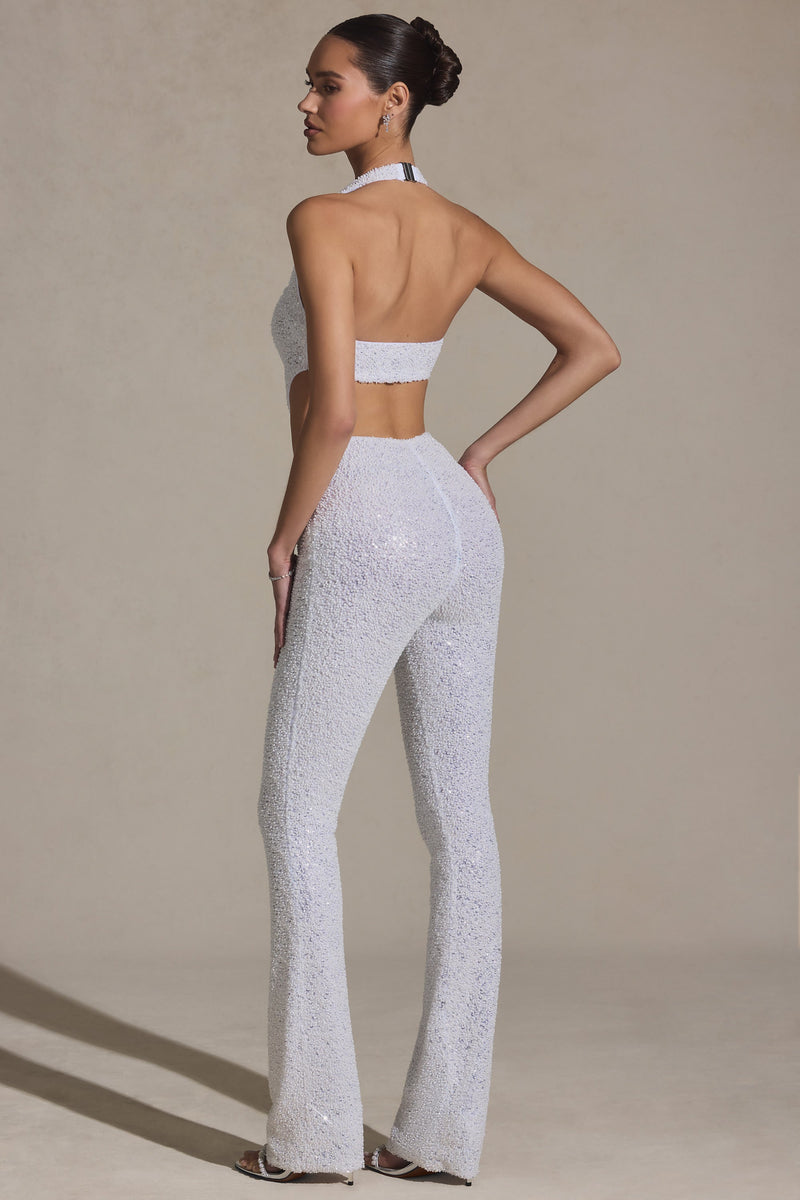 Embellished Cut-Out Jumpsuit in White