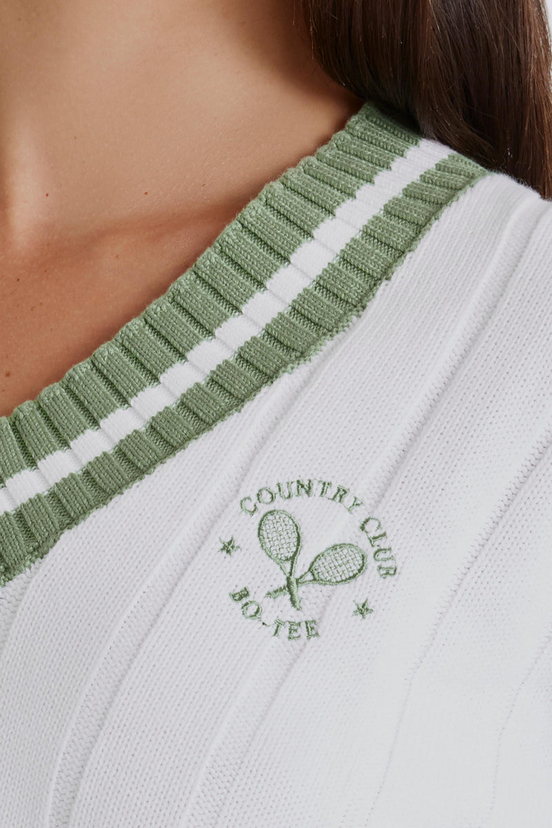 Cropped Knit Jumper in Green Ivory