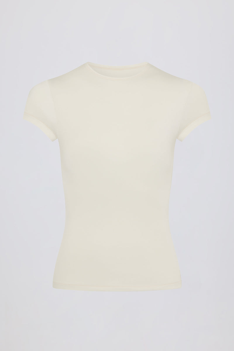 Cut-Out Longline T-Shirt in Cream