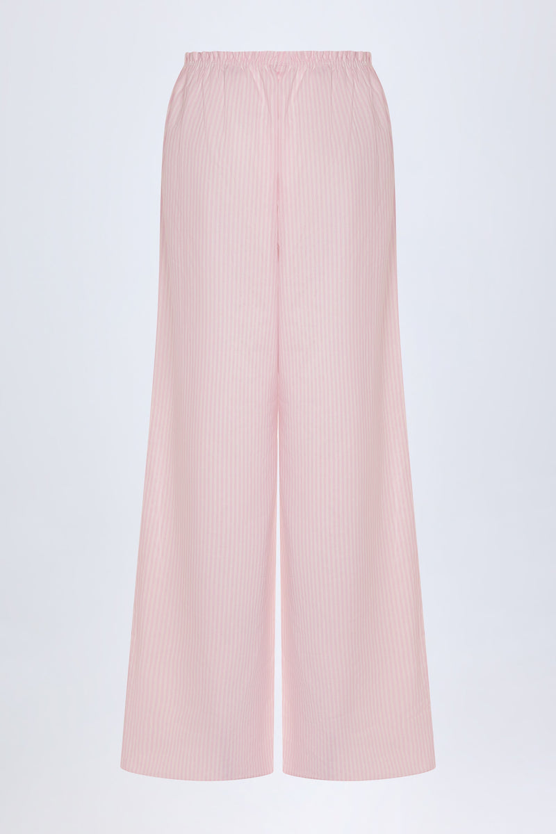 Wide-Leg Cotton-Poplin Trousers in Pink & White Stripe