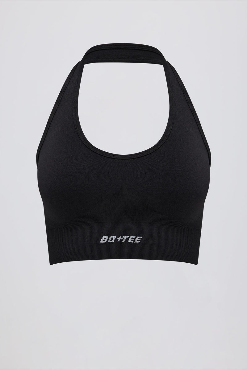 Define Luxe Halterneck Sports Bra in Jet Black