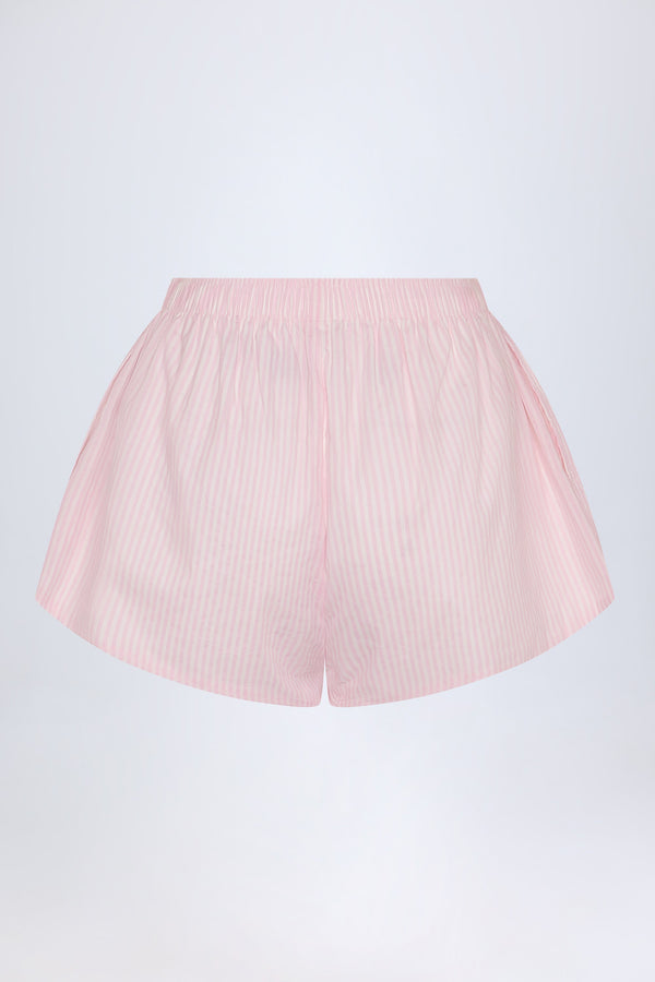 Tie-Front Cotton-Poplin Shorts in Pink & White Stripe