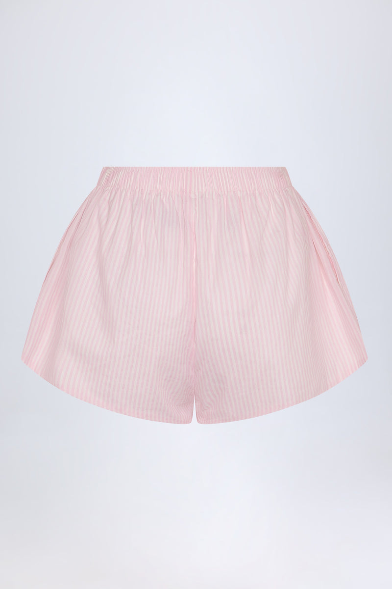 Tie-Front Cotton-Poplin Shorts in Pink & White Stripe