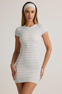 Modal Short-Sleeve Bodycon Mini Dress in Blue & Yellow Stripe