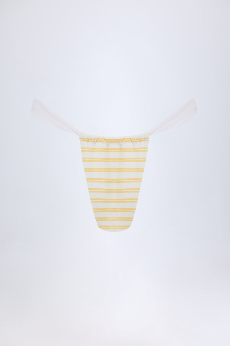 Ruched Cheeky Bikini Bottoms in Lemon Yellow Double Stripe