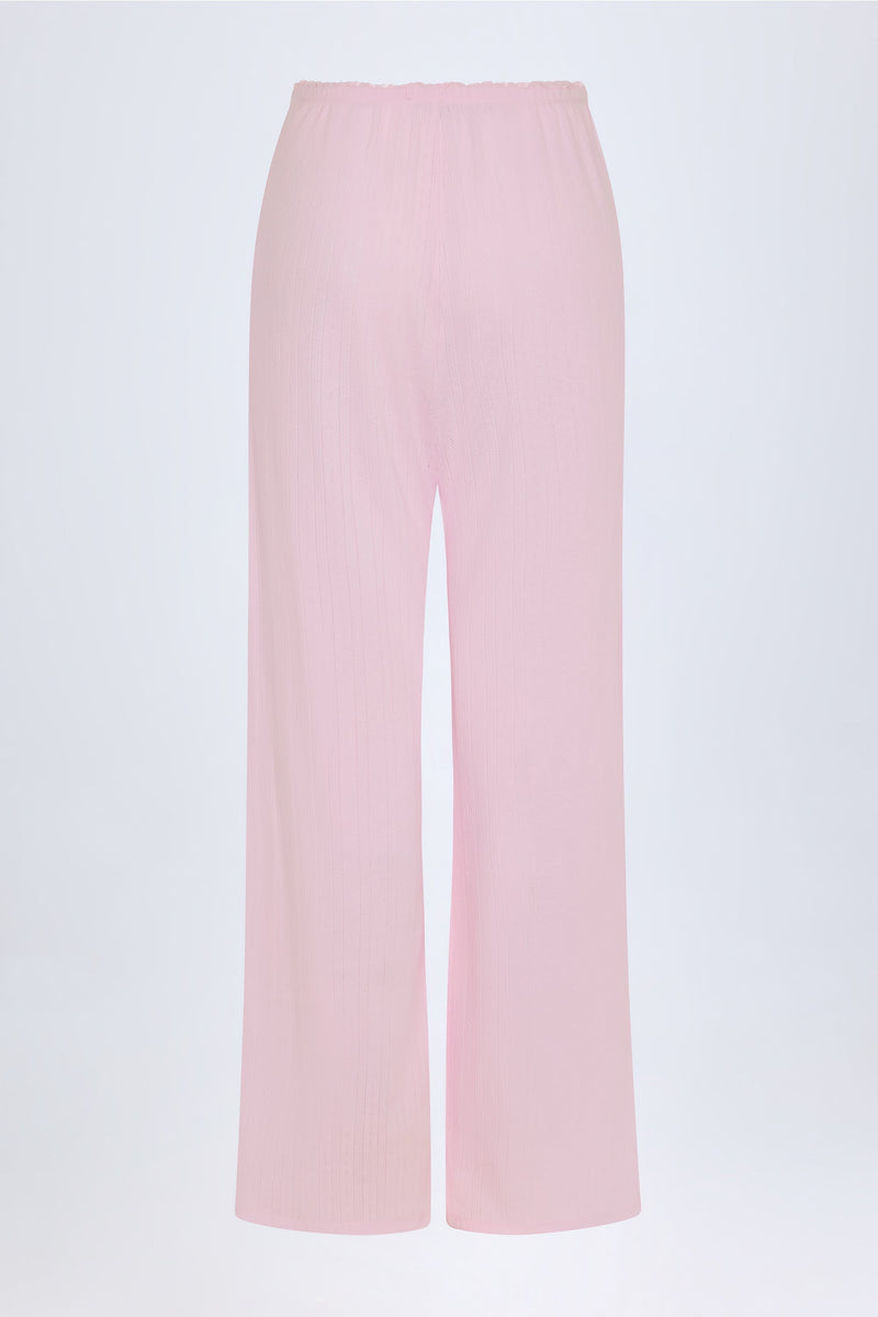 Pointelle Mid-Rise Straight-Leg Trousers in Baby Pink