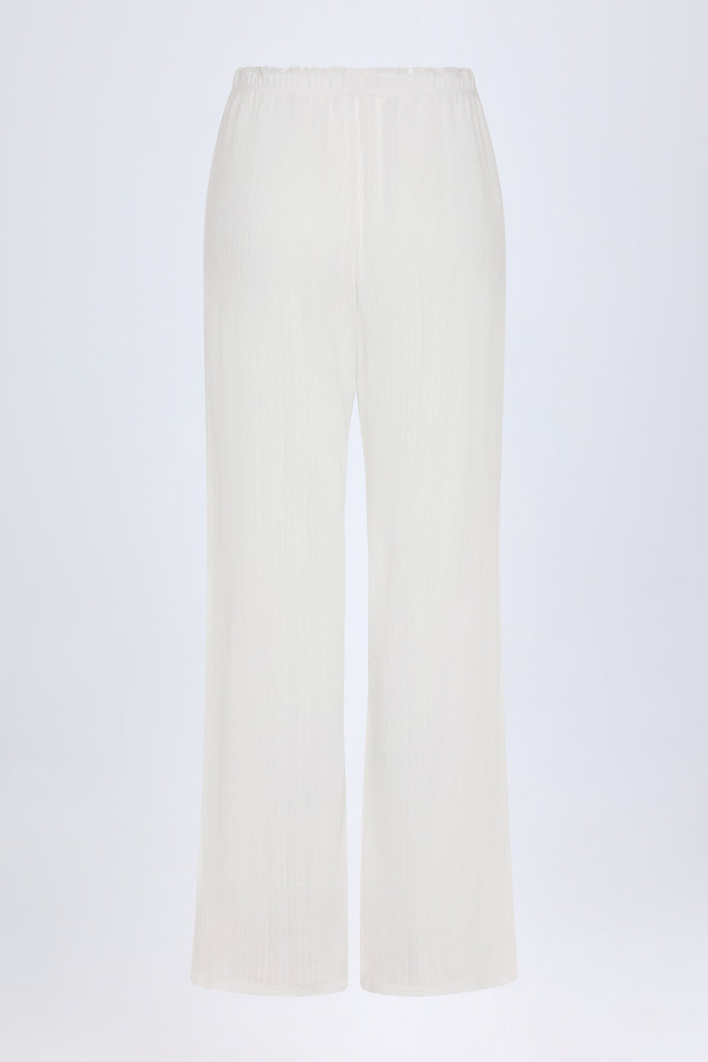 Pointelle Mid-Rise Straight-Leg Trousers in White