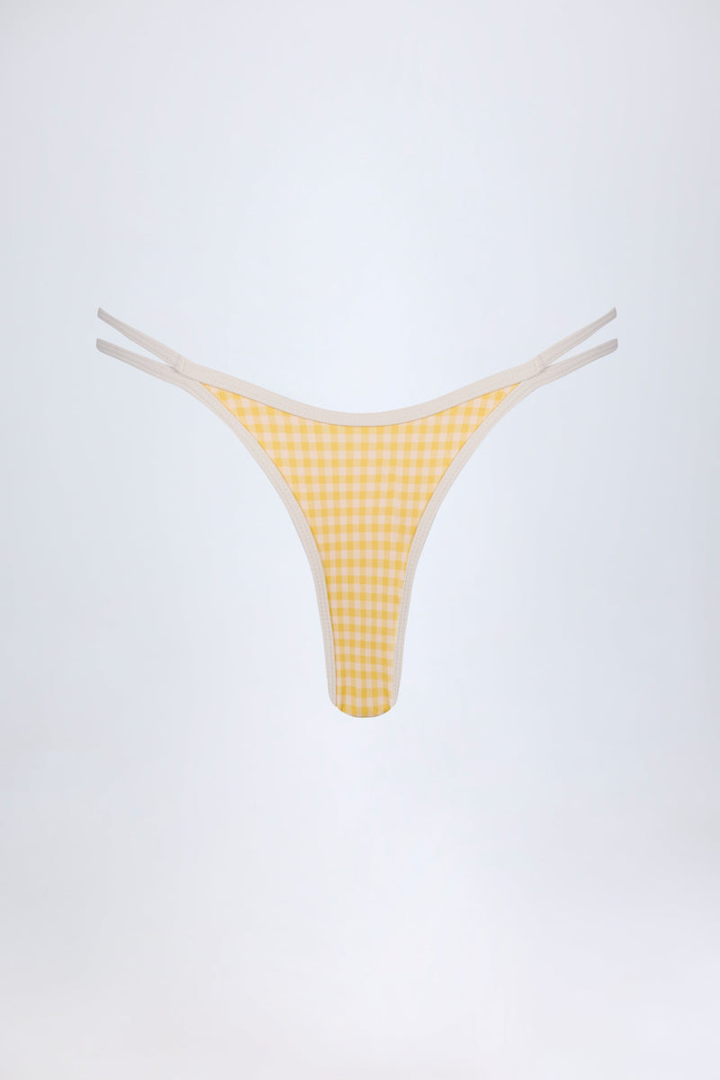 Double-Strap Cheeky Bikini Bottoms in Yellow Gingham