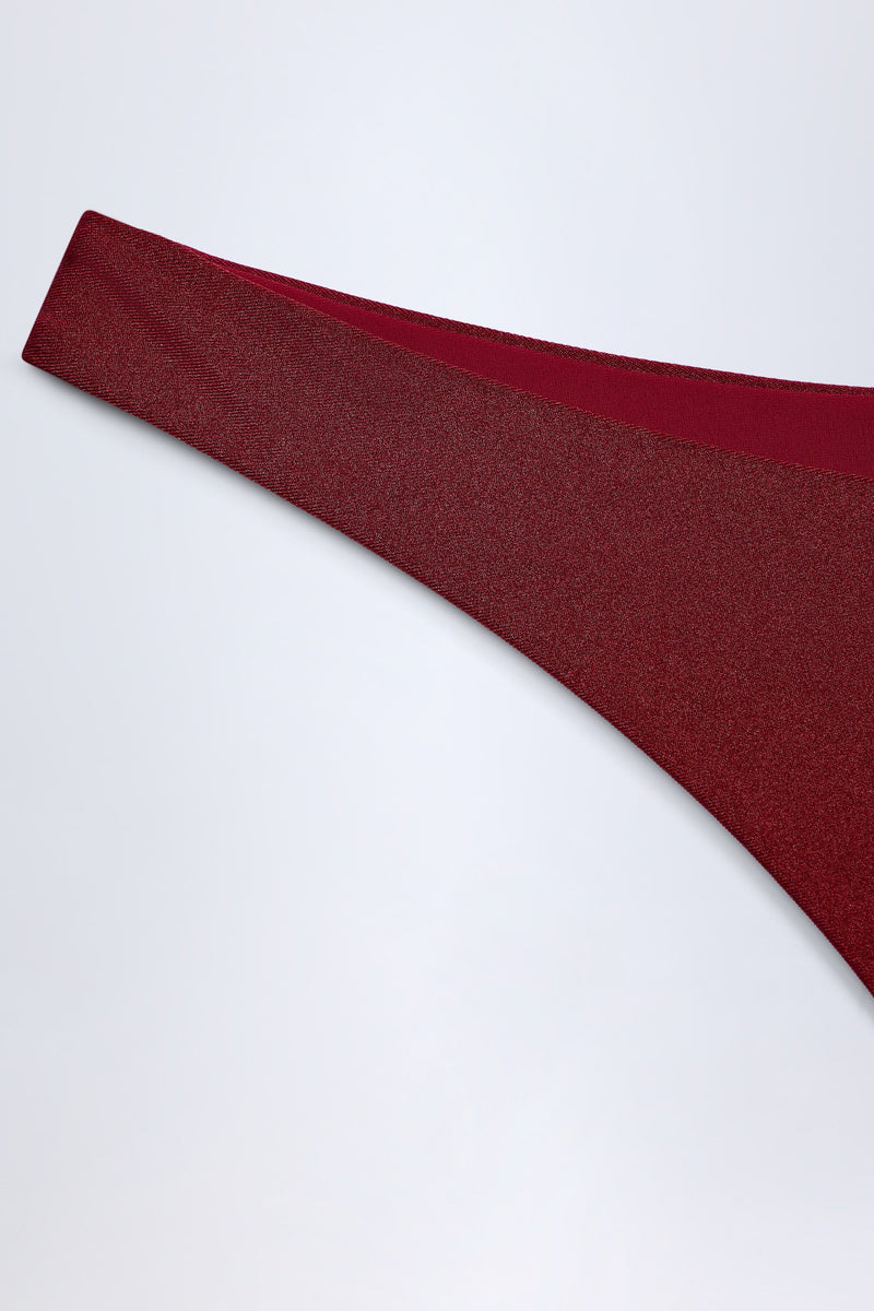 Bead-Embellished Cut-Out Bandeau Swimsuit in Dark Cherry
