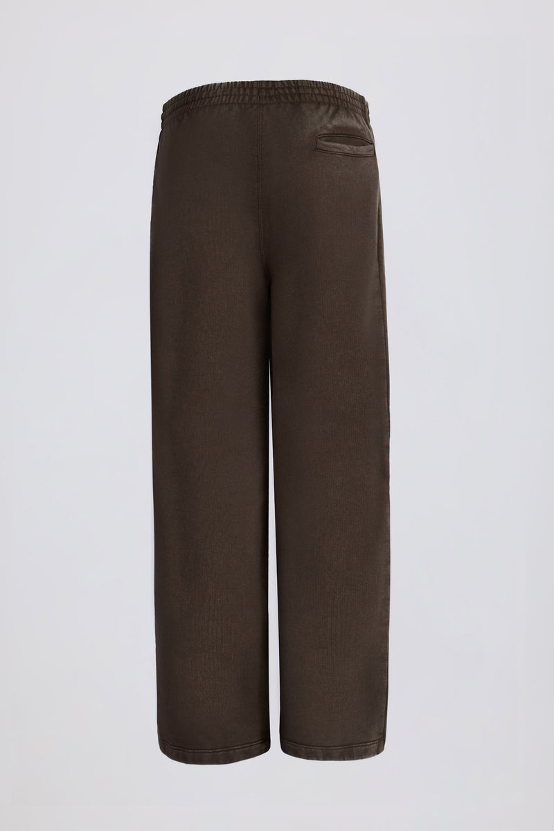 Acid Wash Wide-Leg Joggers in Brown
