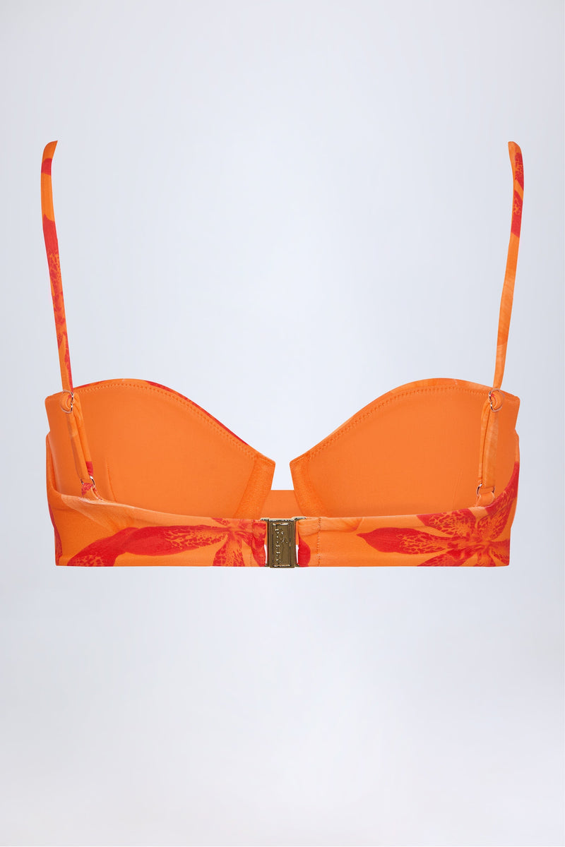 Underwired Balconette Bikini Top in Orange Orchid Print