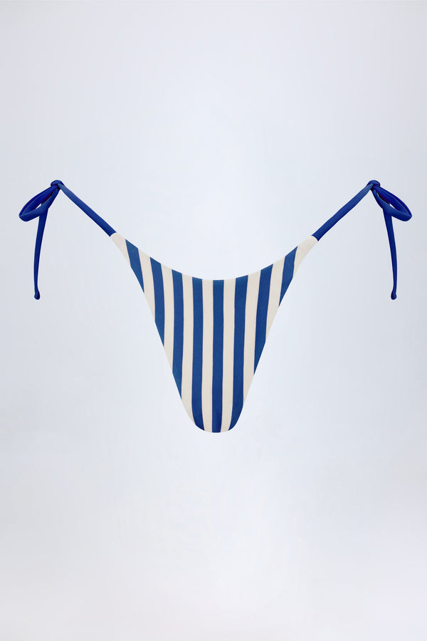 Side-Tie Thong Bikini Bottoms in Marine Blue Stripe