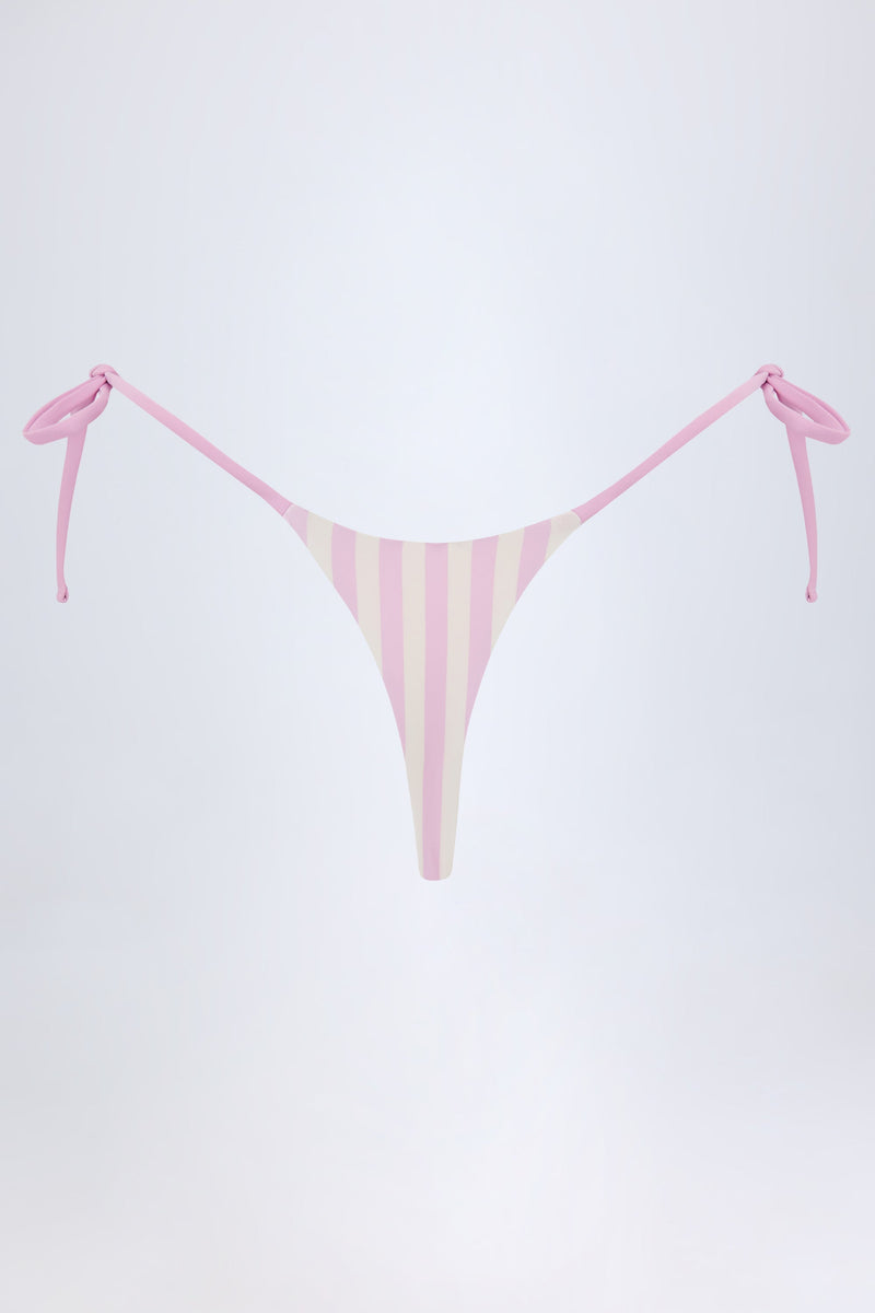 Side-Tie Thong Bikini Bottoms in Mauve Stripe