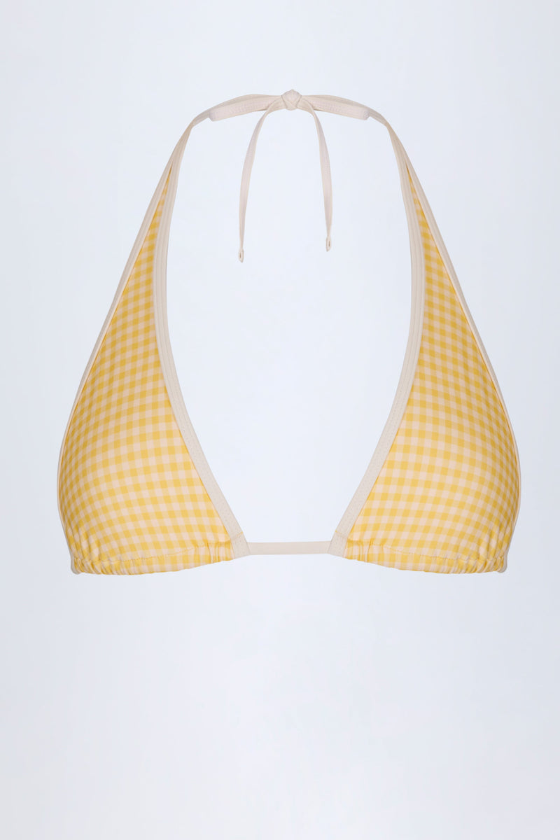 Halterneck Bikini Top in Yellow Gingham