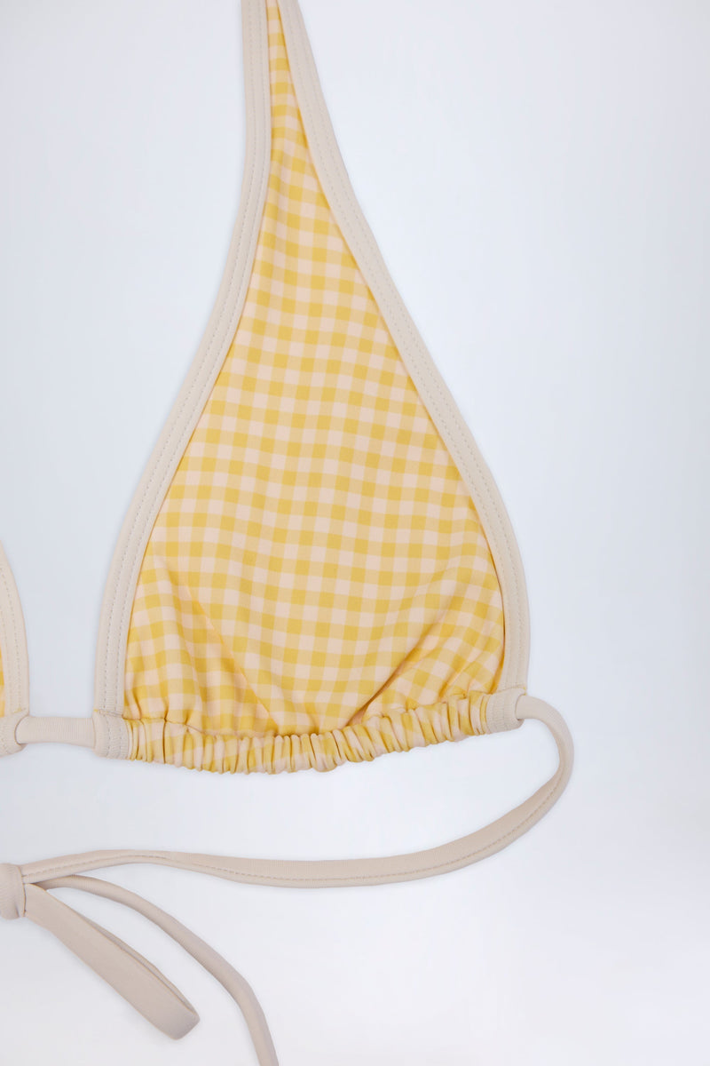 Halterneck Bikini Top in Yellow Gingham