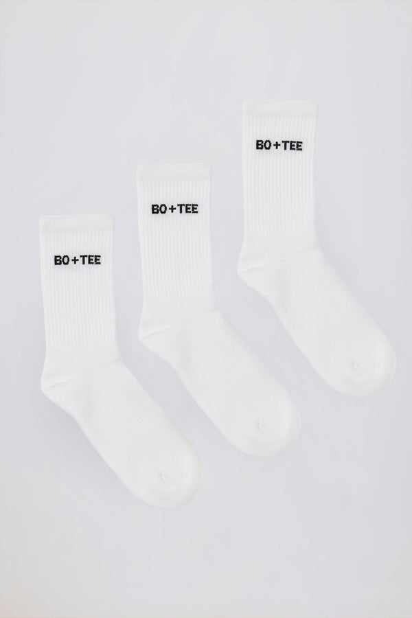 Ribbed Crew Sock Bundle in White