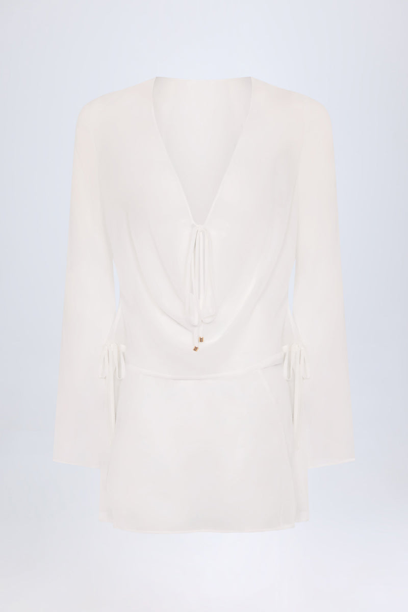 Cowl-Neck Mini Dress in White