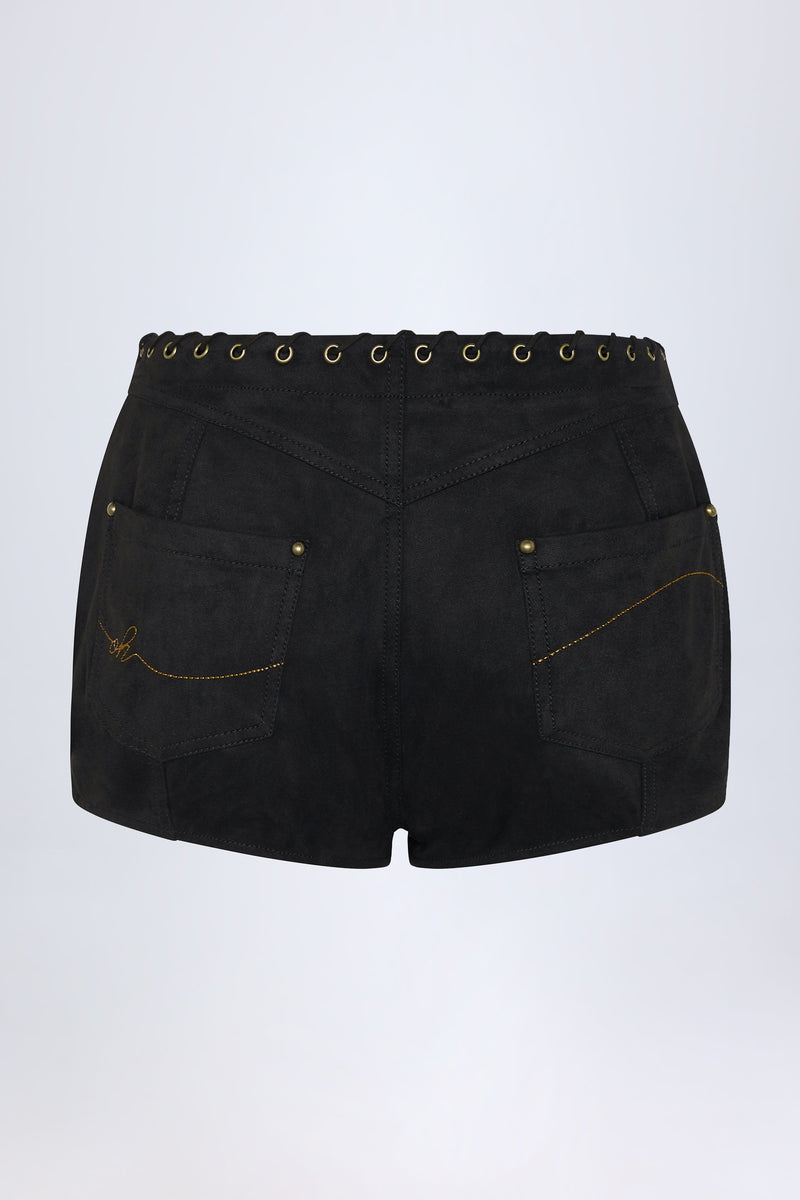 Lace-Up Mid-Rise Shorts in Black