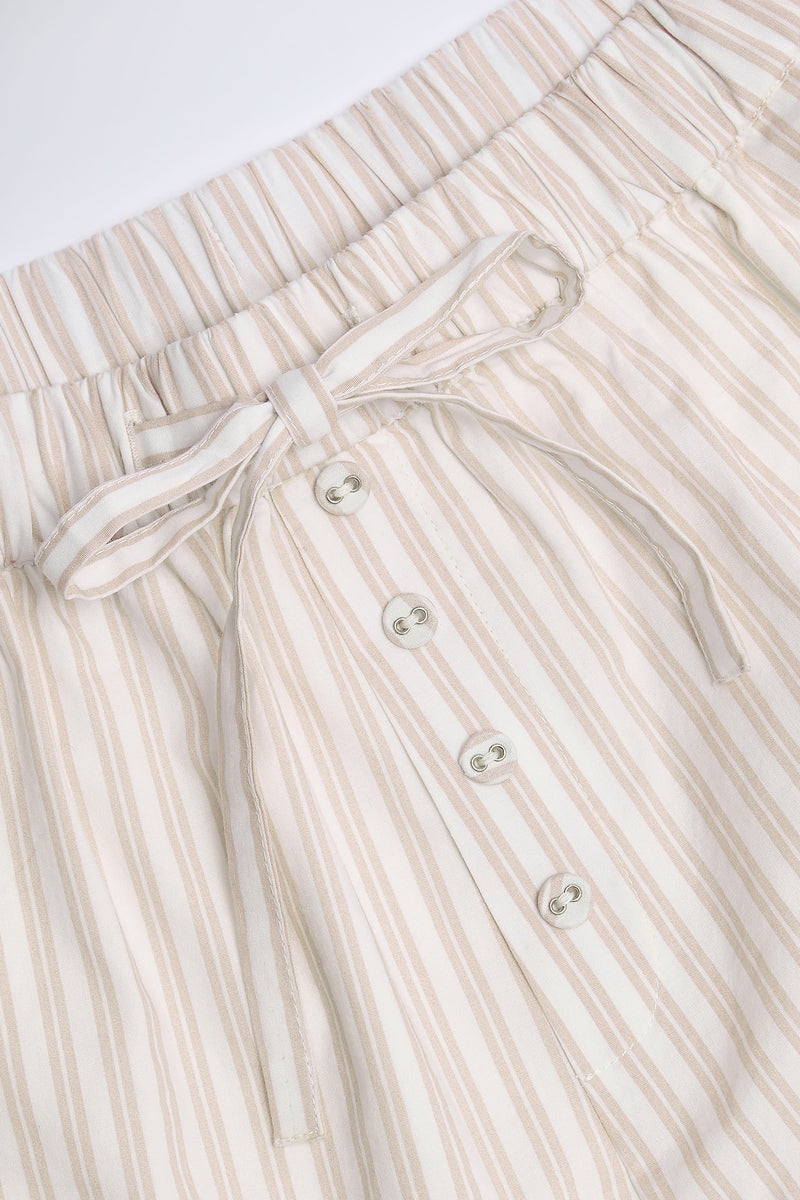 Wide-Leg Cotton-Poplin Trousers in Taupe Stripe