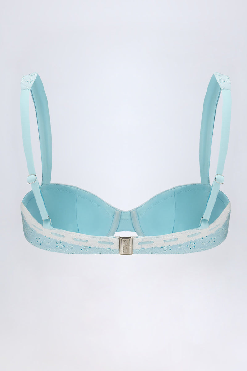 Broderie Anglaise Underwired Balconette Bikini Top in Powder Blue