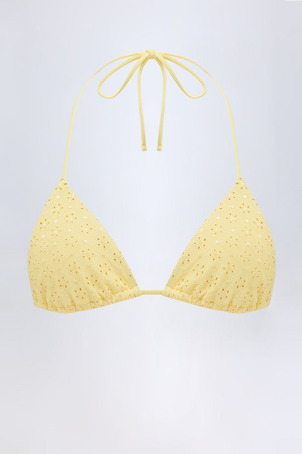 Broderie Anglaise Triangle Bikini Top in Lemon Yellow