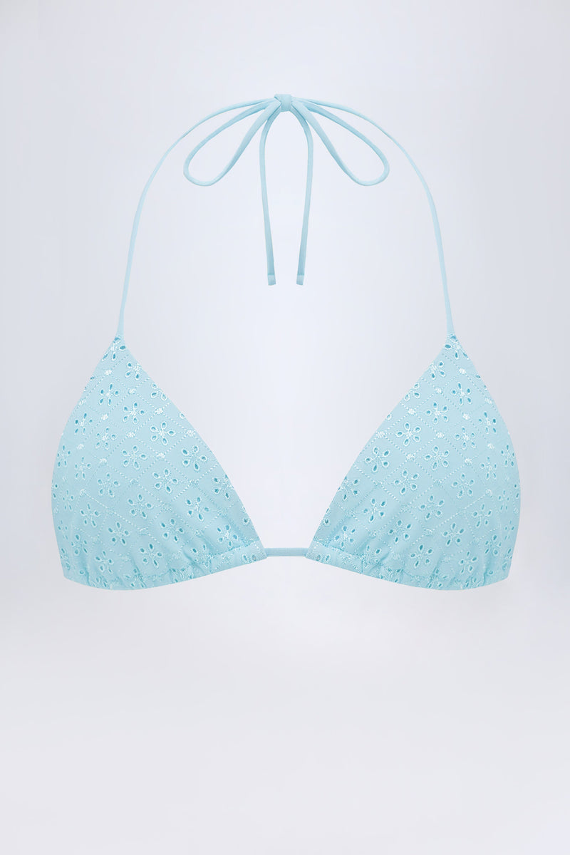 Broderie Anglaise Triangle Bikini Top in Powder Blue