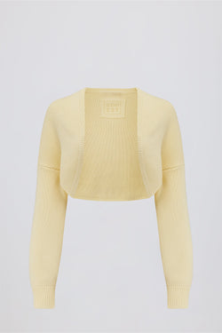 Ribbed-Knit Cropped Shrug in Lemon
