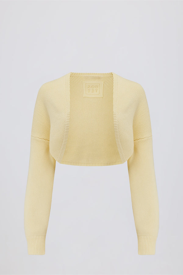 Ribbed-Knit Cropped Shrug in Lemon