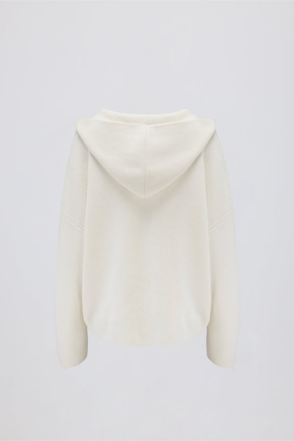 Ribbed-Knit Oversized Hoodie in Ivory