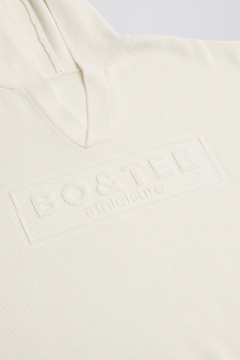 Ribbed-Knit Oversized Hoodie in Ivory