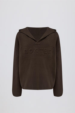 Ribbed-Knit Oversized Hoodie in Pecan