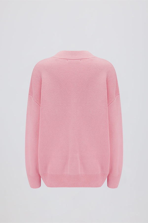 Ribbed-Knit Oversized Jumper in Pale Pink