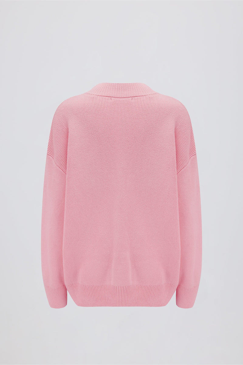 Ribbed-Knit Oversized Jumper in Pale Pink