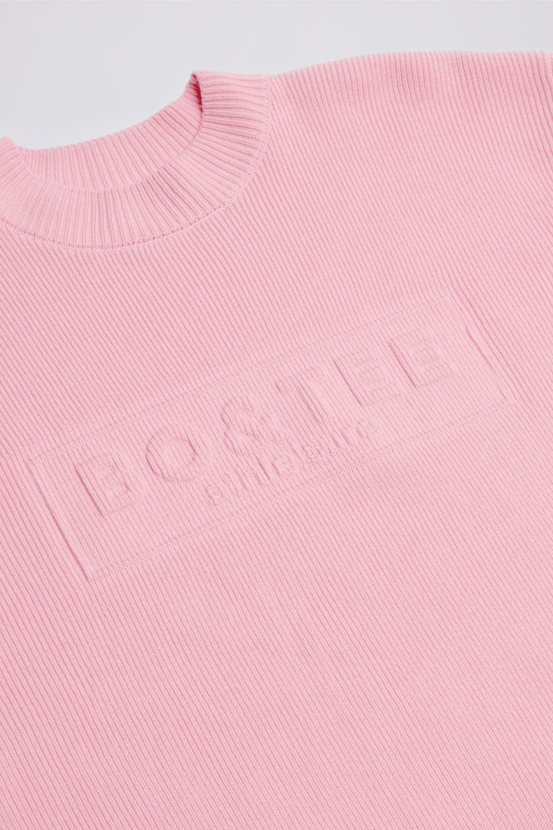 Ribbed-Knit Oversized Jumper in Pale Pink