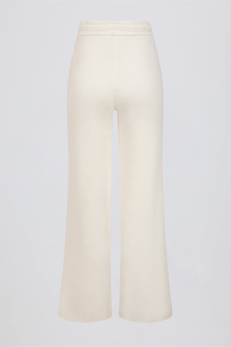 Ribbed-Knit Wide-Leg Joggers in Ivory