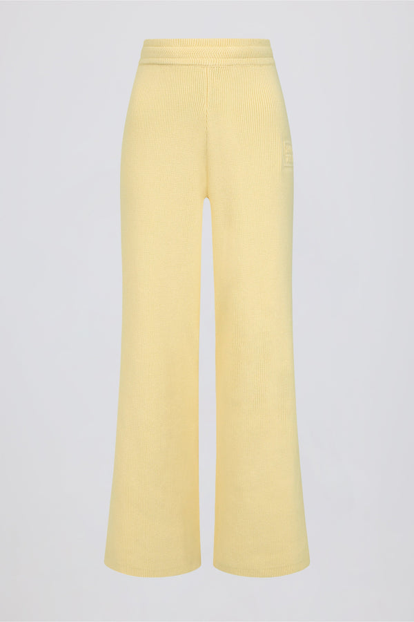 Ribbed-Knit Wide-Leg Joggers in Lemon