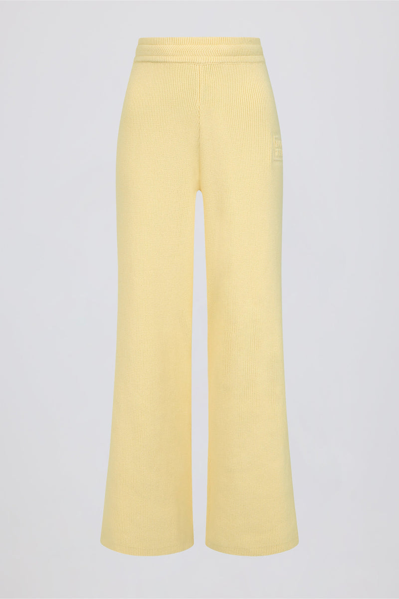 Ribbed-Knit Wide-Leg Joggers in Lemon