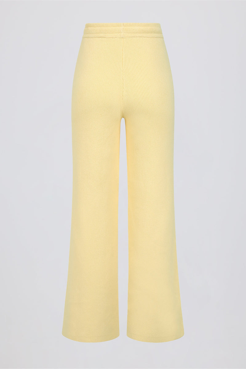 Ribbed-Knit Wide-Leg Joggers in Lemon