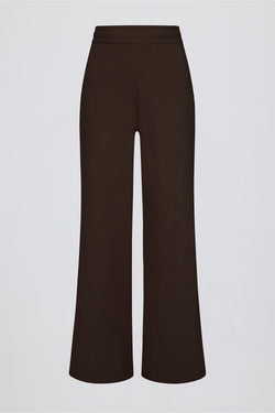 Ribbed-Knit Wide-Leg Joggers in Pecan