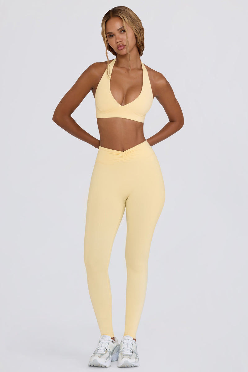 Ruched Mid-Rise Leggings in Lemon Marl